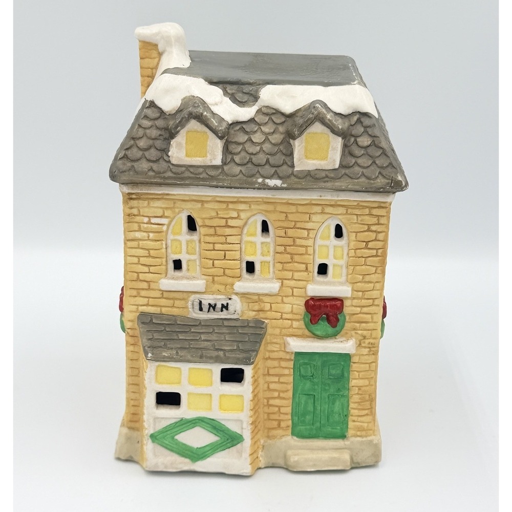 VTG Christmas Village Inn House‎ Porcelain Lighted Dickens Style Decor No Cord